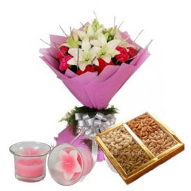 Flowers, Dry Fruits and Diya