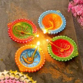 Set of 5 Decorative Diya Terracotta Table Diya Set