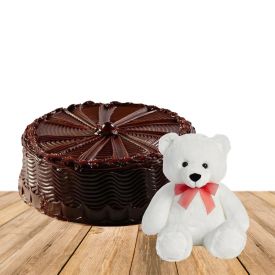1 kg Double chocolate fresh cream cake with 6 inch teddy bear