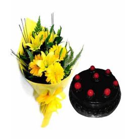 Yellow flowers With Truffle Cake.