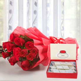 Kaju Katli with Roses