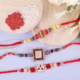 3 Beautiful Stone Studded Silver Rakhis