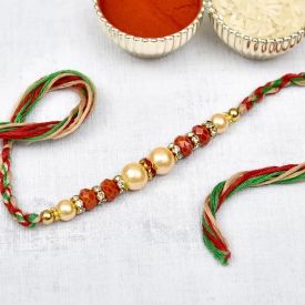 Red, White & Green pearls rakhi