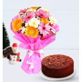 Mixed Gerberas With Plum Cake