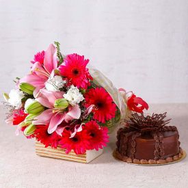 Yellow Flowers With Chocolates Cake