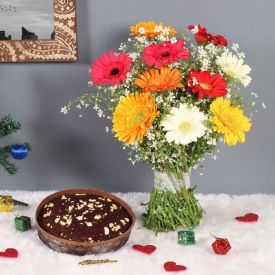 Gerberas with Christmas Plum cake