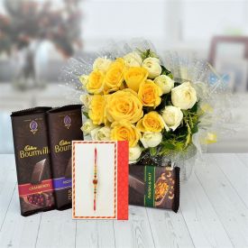 Bunch of 15 Red & Yellow Roses,Cadbury Celebrations Chocolates of 141gm