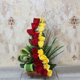Basket of 20 Roses (Red and Yellow)