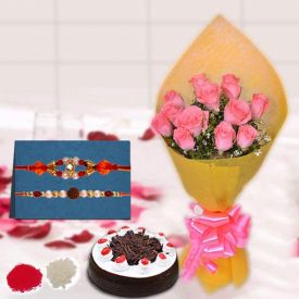 12 pink Roses,1 Black Forest Cake of 500gm