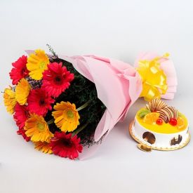 Mixed Gerbera and Fruit Cake