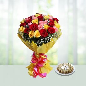 Mixed roses with kaju katli.