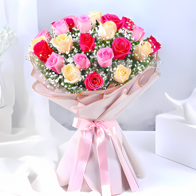 30 Mixed roses with paper packing