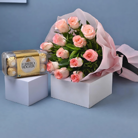 Pink roses and ferrero rocher