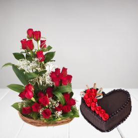 cute flower basket with chocolate cake