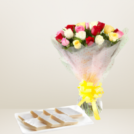 Basket of 25 Red Roses and 1/2 Kg kaju Katl.