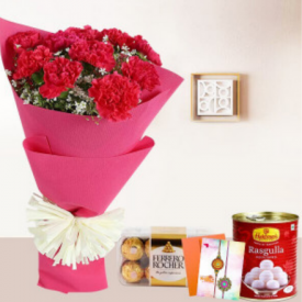 9 yellow roses, 7 red roses,1kg Kaju Katli