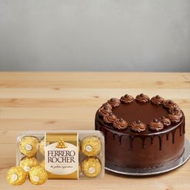 1 kg chcocolate truffle cake with 16 pieces ferrero rocher.