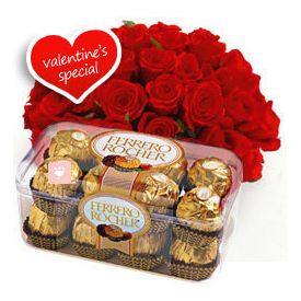 20 Red roses and 16 pcs Ferrero Rocher