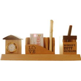 Love Pen Stand with Visiting card stand and Clock