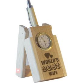 World's Best Wife Pen with Stand and Clock.
