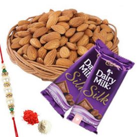 Rakhi with 2 Cadbury Dairy Milk Silk and 1/2 kg Badam