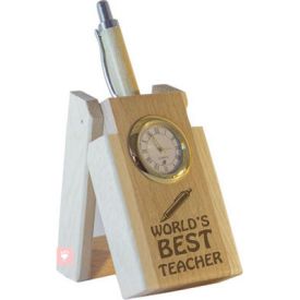 World's Best Teacher Pen with Stand and Clock