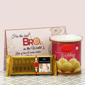 Red Stone Rakhi and Chocolates