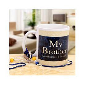 Printed Mug Along with Zardosi Rakhi