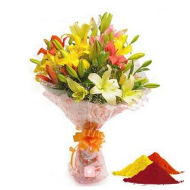 Mixed lilies with Gulal