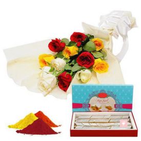 Mixed Roses, kaju Katli With Gulal