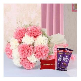 Pink and White Carnation with Rakhi