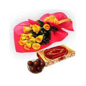 12 Yellow Roses,1kg Gulab Jamun