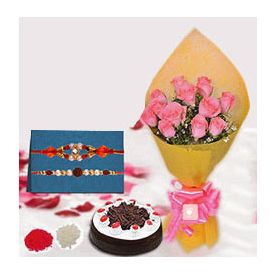 12 pink roses,500gm cakes,Rakhi