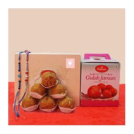 Besan Laddu and Gulab Jamun with designer rakhi