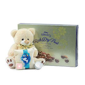 teddy bear,ricd diary fruits,rakhi.