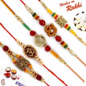 Set of 5 Elegant & Sober OM, Swastik & Shree Rakhi