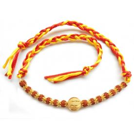 Rudraksha Golden Rakhi with Roli Chawal.