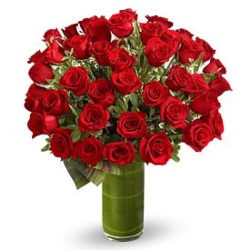 Bunch of 24 red roses with vase