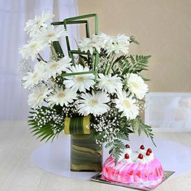 Strawberry Cake with White Gerberas