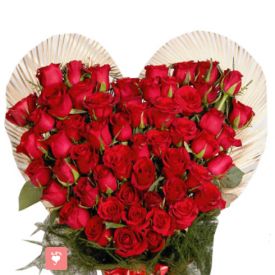 50 Red Roses in Heart Shaped Basket