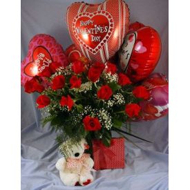 12 pcs Flowers,6 inch Teddy bear and 6 pcs balloons