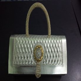 Silver party Clutch with golden handle