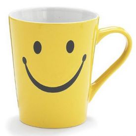 Kids Ceramic Mug Smiley Face Print White & Yellow