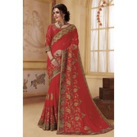 Faux Red Designer Saree