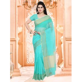 Blue Plain Saree With Blouse