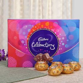 Decorative Diyas and chocolates