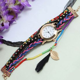 Black Braided Analog Wrist Watch