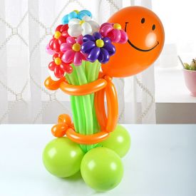 Smiley With Flower Balloons Arrangement