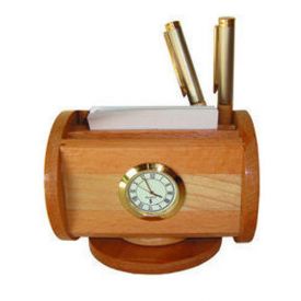 Pen stand with visiting card and clock