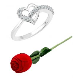 valentine day special Silver Ring with Red Rose Ring Box